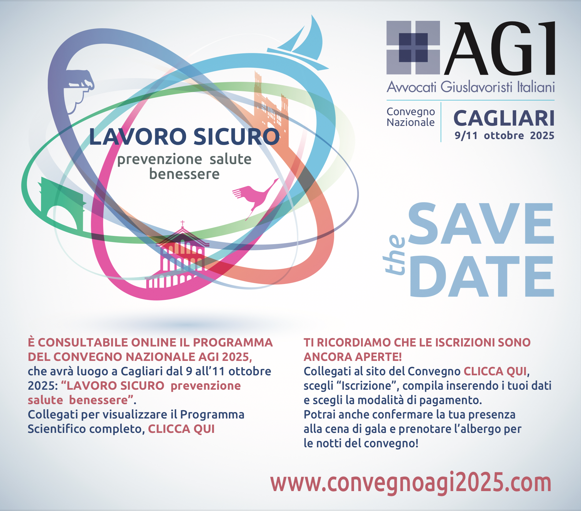 “LAVORO SICURO”, il 9-11 ottobre il convegno nazionale di AGI a Cagliari. Il programma provvisorio