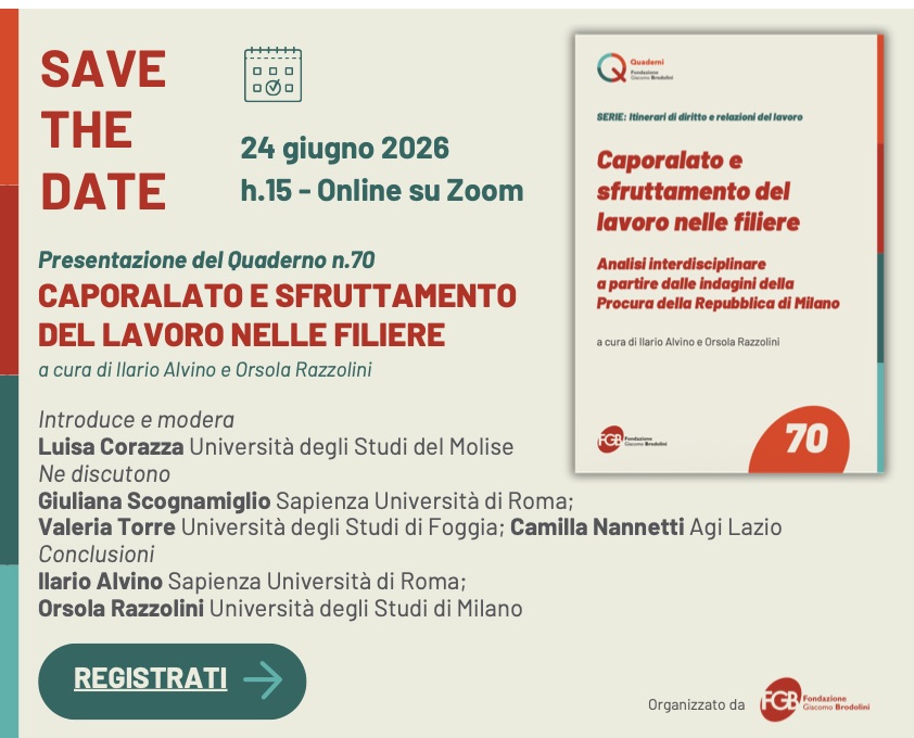 Convegno: "Caporalato e sfruttamento del lavoro nelle filiere - Quaderno n.70 FGB"
